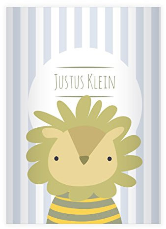 Kartenkaufrausch 4 personalisierte, Süße Streifen DIN A4 Schulhefte, Schreibhefte mit kleinem Löwen in blau Lineatur 25 (liniertes Heft)