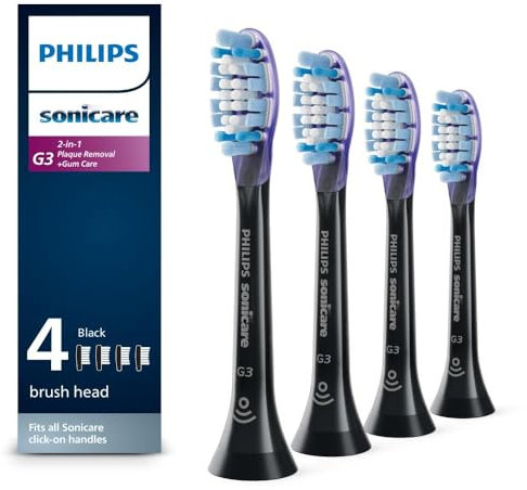 Philips Sonicare Ersatzbürsten für Premium Gum Care HX9054/95 BrushSync Technologie, Schwarz, 4 Stück