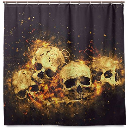 Mnsruu Rideaux de Douche Têtes de Mort et Os Imprimé Tissu Polyester Résistant aux moisissures étanche avec 12 Crochets, 182,9 x 182,9 cm
