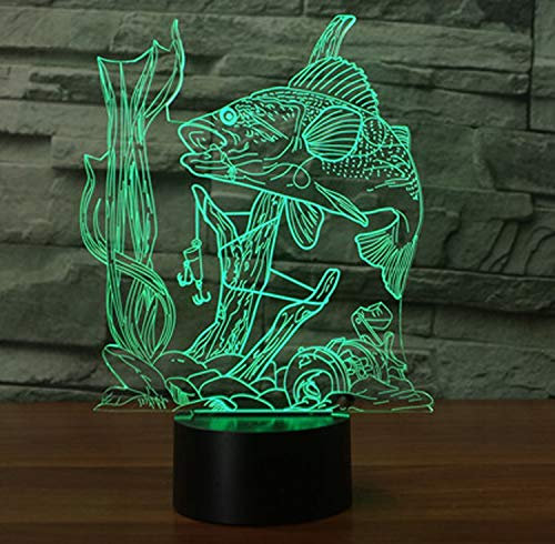 SUAVER 3D Lampe LED Nachtlicht, 3D Optical Illusion Lampe Touch Tischlampe 7 Farbwechsel Dekoration Lampe USB Powered Stimmungslicht Skulptur Licht Geburtstags Weihnachts Geschenk (Fisch)