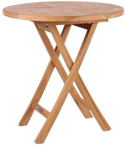 MR. DEKO® Gartentisch Sutton Teakholz | Tisch rund Ø 70 x 75 cm (DxH) | Outdoormöbel Beistelltisch klappbar | Stabiler Klapptisch für Balkon, Terrasse, Wintergarten, Garten