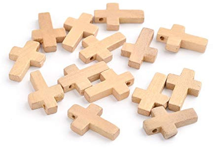 Pandahall Kreuz-Anhänger aus natürlichem unlackiertem Holz, 2,2 x 1,6 cm, Mini-Kreuzperlen für DIY-Schmuckherstellung, 50 Stück