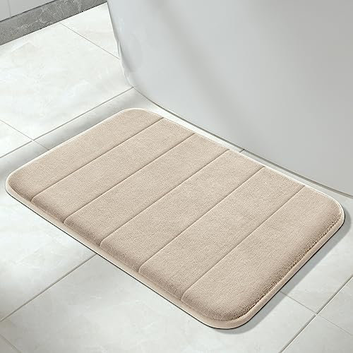 Yimobra Bath Mat Memory Foam, Soft Comfortable, Super Water Absorption, Non-Slip, Thick, Machine Wash, Easier to Dry for Bathroom Floor Rug, Beige, 43 x 61 cm