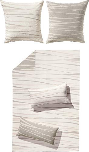Erwin Müller Wende-Bettwäsche, Bettgarnitur, Seersucker beige Größe 135x200 cm (40x80 cm) - bügelfrei, pflegeleicht, mit praktischem Reißverschluss (weitere Farben, Größen)