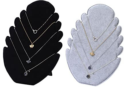 2 Pcs Halskette Display Samt, Schmuckständer Hängend, Aufbewahrung Schmuck Ketten, Kettenständer SchmuckRund für Schmuck Aufbewahrung, Präsentation(Schwarz, Grau)