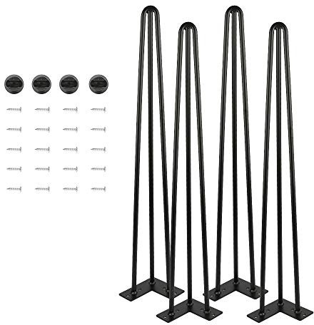Lot de 4 pieds de table en métal avec 3 tiges de 12 mm d'épaisseur pour bureau, table à manger et console (71 cm)