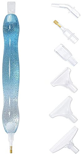 AioTio 5D Diamond Painting Stylo Résine Diamant Peinture Stylo Broderie Peinture Outils avec 6 Forets Remplaçables pour Diamant Peinture Broderie et Nail Art(Bleu)