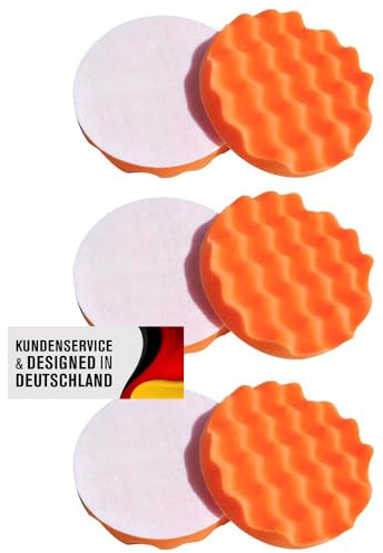 Polierschwamm Set 180mm Klett In Verschiedenen Härtegraden Und Setgrößen Polierschwämme Für Die Poliermaschine Polierpads Polierset Kletthaftend Gewaffelt Oder Glatt (Medium Orange gewaffelt, 6er Set)