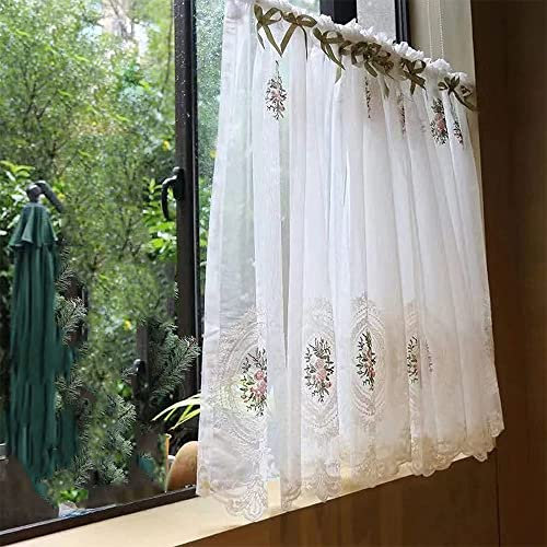 Scheibengardine Halbvorhang Modern Stickerei Bistrogardine Kurzgardine Landhausstil Transparent Küchengardine Cafe Vorhang Romantisch Schiebegardine Für Wohnzimmer Schlafzimmer