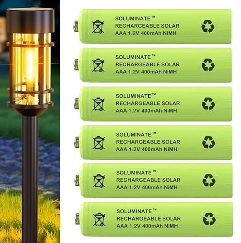 Soluminate AAA Solar Light Batteries Size AAA (400mAh) Rechargeable 1.2V NiMH for garden solar lights (6-Pack)