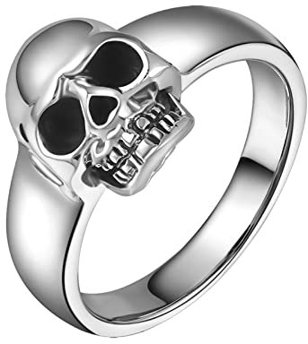 Ayoiow Siegelring 925 Silber, Herren Ringe mit Gravur Poliert Totenkopf Ring Breit 13mm Ring Größe 60 (19.1)