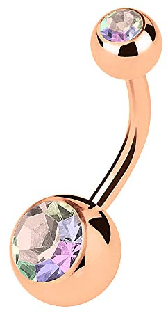 Piercingfaktor Bauchnabelpiercing Chirurgenstahl Bauch Bauchnabel Piercing Stecker Anhänger Rosegold Vergoldet mit Kristall 2 Kugeln Gold Rose Rainbow