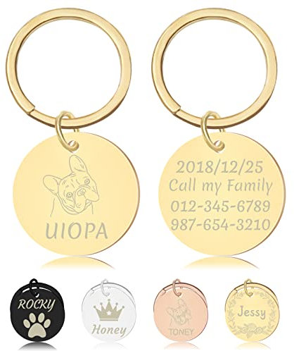Uiopa Placas para Perros Grabadas, Chapas para Perros Personalizadas, Chapa Perro Acero Inoxidable para Collar Perros y Gatos, Etiquetas de Identificación de Mascotas