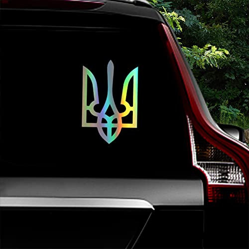 Leniutor Ukraine Wappen-Vinyl-Aufkleber, 2 Stück, reflektierend, Tryzub Ukrainisches Dreizack Auto-Aufkleber wasserdicht Ukraine-Aufkleber für Autos Stoßstange Heckscheibe-Aufkleber (Laser-Silber)