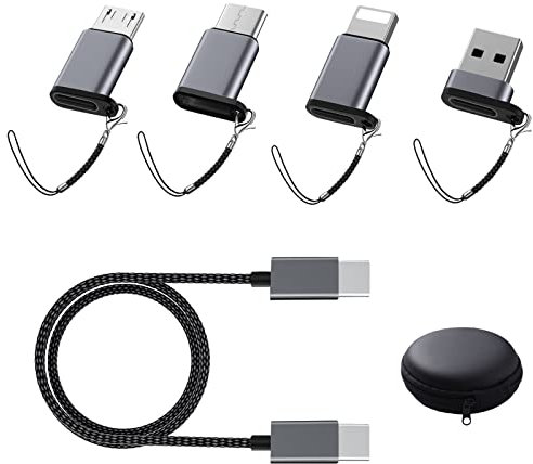 USB-C to USB Adapter, Male to Female, Micro Male, Compatible With Type-C to iP, [Pack of 4], 3.3 Feet Long 5A Fast Charging Cable, Keychain