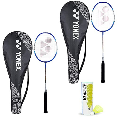 Yonex Best Badminton-Combo für Anfänger (ZR 100 leichter Schläger aus Aluminium-Mischgewebe mit vollständiger Abdeckung, 2 Stück + Mavis 10 Federbälle, 6 Stück)