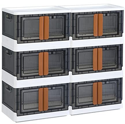 HAIXIN Storage Boxes With Lids - Collapsible 270L Bins for Closet Organizer, Folding Stackable Toy Container, Outdoor Storage Box With Door (6 Pack)