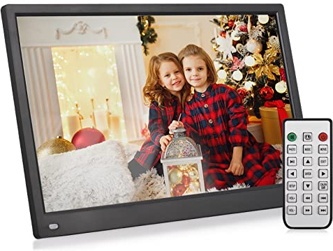 Andoer Digitaler Bilderrahmen mit 39,6 cm (15,6 Zoll), IPS-Display mit 1920 x 1080, unterstützt Foto/Video/Musik/Uhr/Kalender mit Rückhalterung, Fernbedienung