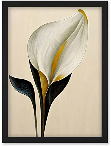 Wee Blue Coo Elegant Modern Calla Lily Black Gold Beige Artwork Framed Wall Art Print A4