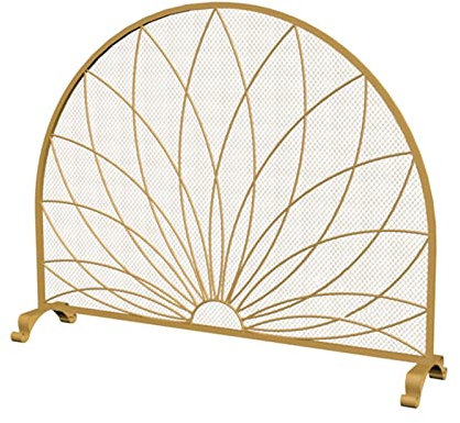 ROYUMI Kaminschutzgitter Halbrunder, Einteiliger Kaminschirm, Kaminrost Aus Schwarzem/goldenem Maschendraht, Handgefertigte Schmiedeeiserne Schornsteinabdeckung, Funkenschutzgitter (Color : Gold)