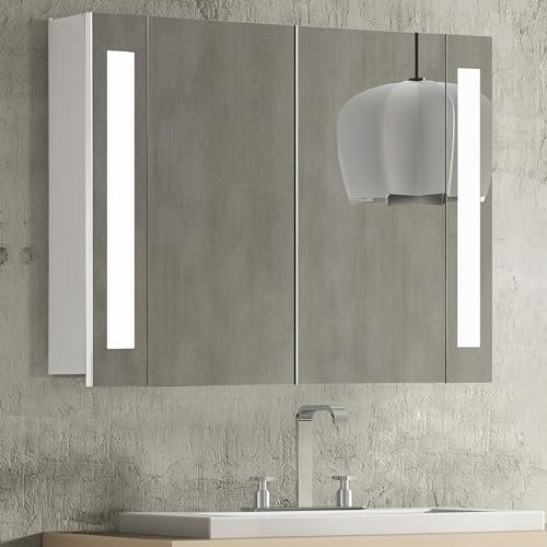 HAPA Design Badspiegelschrank mit Beleuchtung 80 x 60 x 16,5cm. Einfache Montage, in der EU produziertes Qualitätsprodukt, tauschbares LED Licht, Steckdose und Schalter, weiß