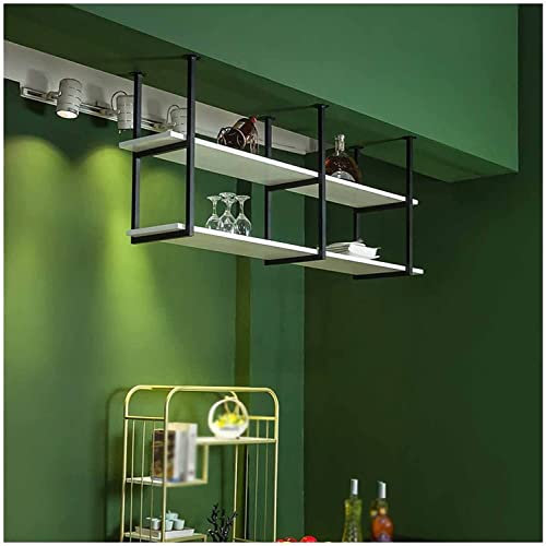 AYVADA Ceiling Rack Hanging Shelf, 2 Tier Unit Shelf Planter, Decorative Metal Floating Shelf for Kitchen/Bar/Dining (Color : Black, Size : 120 x 30 x 60cm)