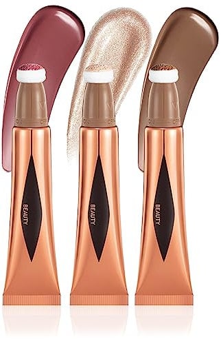 U-Shinein Contour Beauty Wand, Face Concealer Blusher Highlighter Stick with Soft Cushion Applicator, Smooth Natural Matte Finish Contour Blush Pen, Waterproof Long-lasting Body Face Makeup (3Pcs)