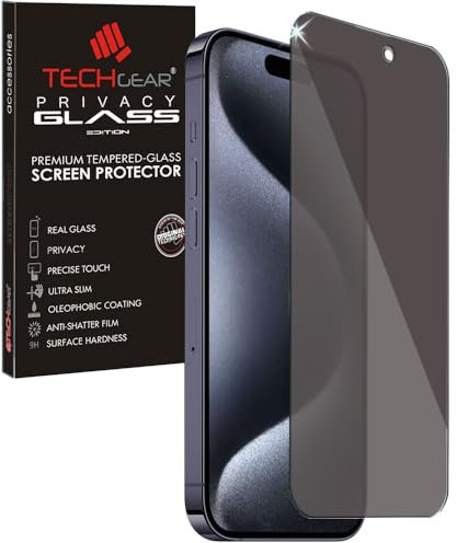 TECHGEAR Anti Spy Screen Protector for iPhone 15 Pro Max - PRIVACY Filter GLASS Edition Genuine Tempered Glass Screen Protector Guard Cover Compatible with iPhone 15 Pro Max 6.5