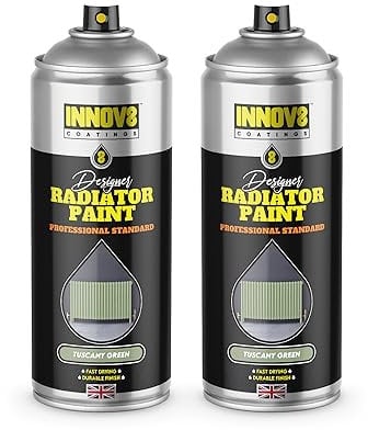 DESIGNER RADIATOR SPRAY PAINT – 1 x 400 ml - SATIN FINISH - NO PRIMER OR TOP COAT - PROFESSIONAL STANDARD - FAST DRY - Radiators, Hot Water Pipes, Tanks, Enamel & Metal - up to 100°C - TUSCANY GREEN
