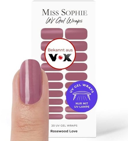 Miss Sophie - Pellicola per unghie UV in gel Rosewood Love UV I 20 strisce UV in gel tinta unita, per unghie e piedi