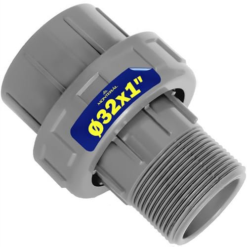 Manguito Desmontable PVC U Ø 32 mm x 1” Consta de 3 Partes - Tiene una Conexión de Cola y Rosca Macho - Garantía de 10 Años - MONTERAL