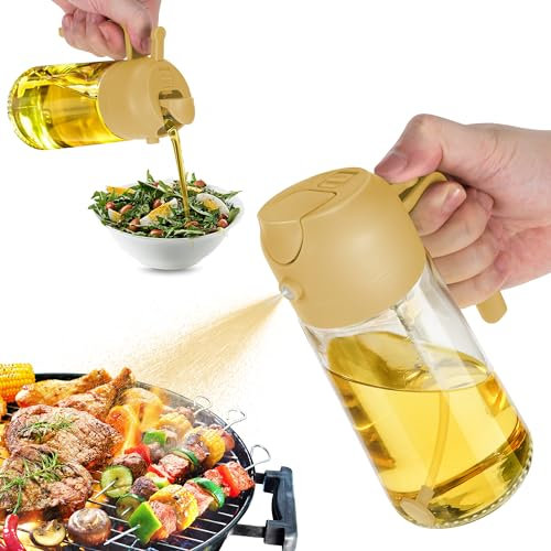 TrendPlain Spray Huile Cuisine 470ml – Vaporisateur Huile Air Fryer 2-en-1 pour Cuisson, Salades, Vinaigre et Accessoire Cuisine - Jaune