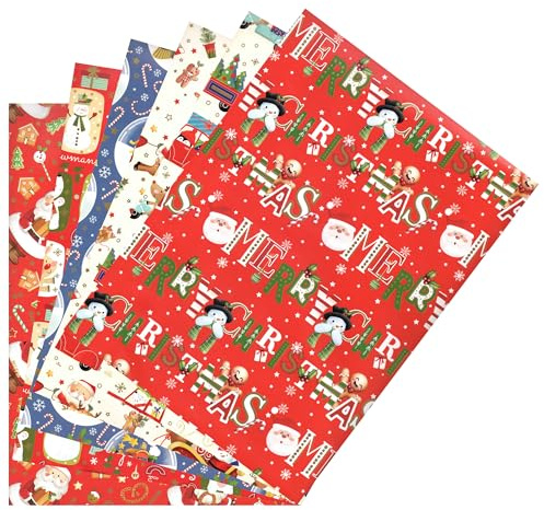 ARKRAFT Set 6 Bögen Geschenkpapier weihnachtliches Design 90 x 65 cm FSC-Papier umweltfreundliche Verpackung ohne Plastik (NAT18)