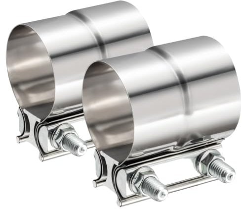 TIROL 2.25 Exhaust Clamp, 2.25 inch Lap Joint Band Stainless Steel Muffler Clamp for Joining 2.25 OD to 2.25 ID Exhaust Pipe, Muffler Pipe 2Pcs