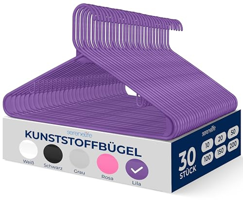 SereneLife Kleiderbügel für Jede Garderobe, Kleiderhacken für Anzüge, Röcke & Hosen, Kunststoff Bügel Platzsparend & rutschfest, Hänger als Erste Wohnung Must Have, Hanger Clothes 30 Stück, Lila