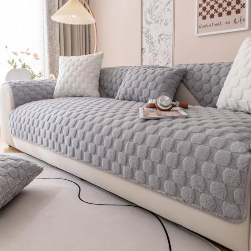 WYJHNLBEDC Sofa/Couch überzug/überwurf, Sofa überwurfdecke, Warmer Super Weicher Plush Sofabezug für Sofa L Form/U Form/Ecksofa 3/2/1 Sitzer, Sofaschutz Hund Kratzschutz Katze Grau 70x70cm