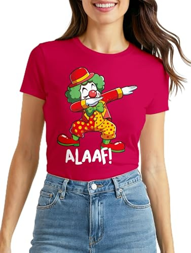 MoonWorks Slim Fit Damen T-Shirt Alaaf Helau Fasching Karneval Dabbing Clown Kostüm-Ersatz Last Minute Faschingskostüme Frauen Funshirt Pink L
