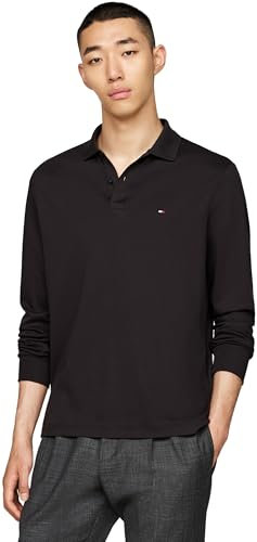 Tommy Hilfiger Men’s Long Sleeve Liquid Cotton Regular Fit Polo Shirt, Black (Black), M