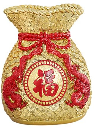 rockible Chinesisches Neujahrs-Feng-Shui-Vase, Dekorative Kunstvase für Zuhause, Elegante Tischdekoration, Gold 15cm