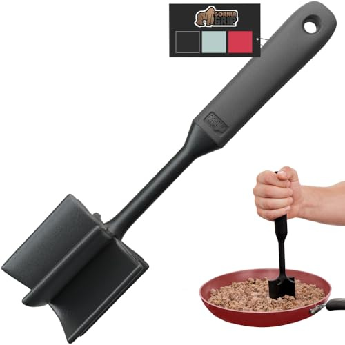 Gorilla Grip 5 Blade Heat Resistant Nylon Meat Chopper, Non Scratch Potato Masher Tool, Safe for All Cookware, Patent Pending Kitchen Utensil for Ground Beef, Hamburger Smasher Cooking Tools, Black