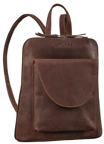 STILORD Bernice Eleganter Rucksack Damen Leder Tagesrucksack Vintage Rucksack Handtasche Kleiner Damenrucksack Cityrucksack für Frauen Echtleder Farbe:Torres - braun