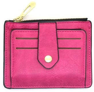 Valigeria.shop Portafoglio donna piccolo mini in ecopelle con porta carte documenti porta monete cerniera zip portatessere elegante compatto idea regalo offerta (Fucsia)