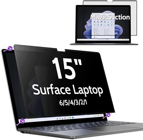 Peslv Privacy Screen for 15 Inch Surface Laptop 6/5/4/3/2/1, MagicSuction™ Removable Anti Spy Black Protector, Glare Blue Light Filter for Microsoft Laptop Computer Monitor