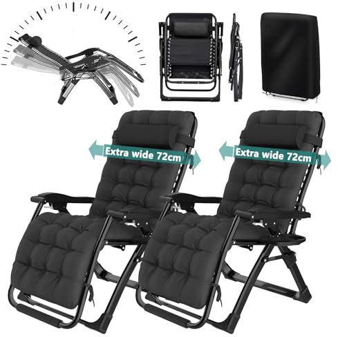 YOIZO Tumbona Plegable 72cm, con cojín, Tumbonas Jardin Eexterior Silla Plegable Ajustable para Patio, jardín, Playa, Piscina, con Almohada, 240kg (2-Negro)