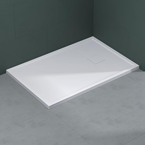 Mai & Mai Duschwanne 80x120cm aus Mineralguss inkl. Ablaufgarnitur | Duschtasse Superflach Anti-Rutsch in Weiß Geoma08