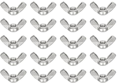 sourcing map 1/4-20 Wing Nut 20 Pcs, 304 Stainless Steel Butterfly Wing Nuts Fasteners Parts Hand Twist Tighten Wing Nuts for Machinery Electronic Equipment DIY, Silver