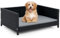 GOPLUS Hundebett Rattan mit Kissen, Erhöhtes Haustierbett mit abnehmbarem Kissen, Metallrahmen, rutschfeste Fußpads, Hundesofa für Mittelgroße und Kleine Hunde Katzen, für drinnen draußen