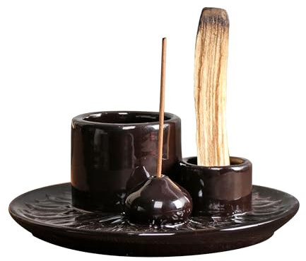 IMEEA Räucherstäbchenhalter Schwarz Keramik 4-in-1 Räucherschale für Palo Santo, Salbei, Teelicht Aromatherapie Zubehör & Meditation Deko