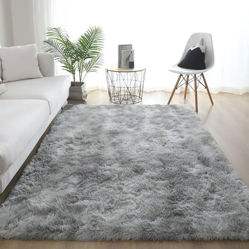 XUEDNGM Schlafzimmer Bettvorleger Teppich 50 x 150 cm Anti-Rutsch, Flauschig, Weich, Waschbar, Langflor Wohnzimmer Teppich Hochflor Teppiche Wohnzimmer für Wohnzimmer, Schlafzimmer, Hellgrau