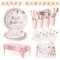 DN DENNOV 162 pcs Couverts de fête Set Rose et Or Rose Comprend des assiettes en papier des tasses des pailles et une banderole pour mariages, baby shower, fiançailles, anniversaires (20 invités)